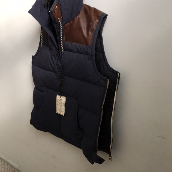 Quilted Vest with Leather Shoulder Patches and Hood - Picture 2 of 5